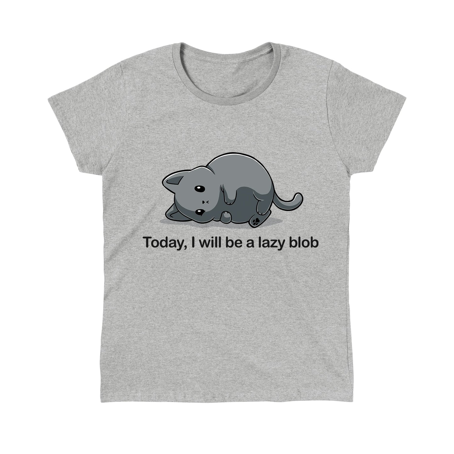 Classic Cotton T-shirt_TeeTurtle Today I Will Be A Lazy Blob heather gray t-shirt featuring a very round gray cat laying on its side.