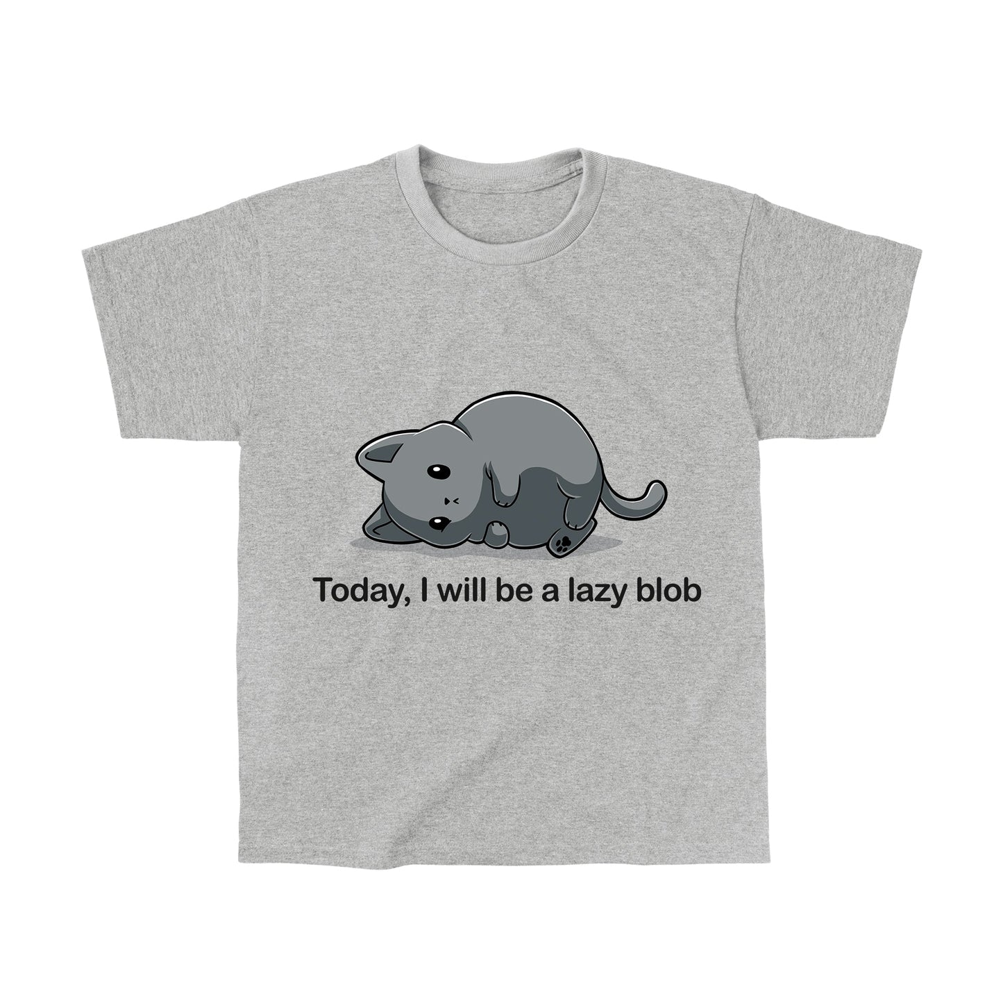 Classic Cotton T-shirt_TeeTurtle Today I Will Be A Lazy Blob heather gray t-shirt featuring a very round gray cat laying on its side.