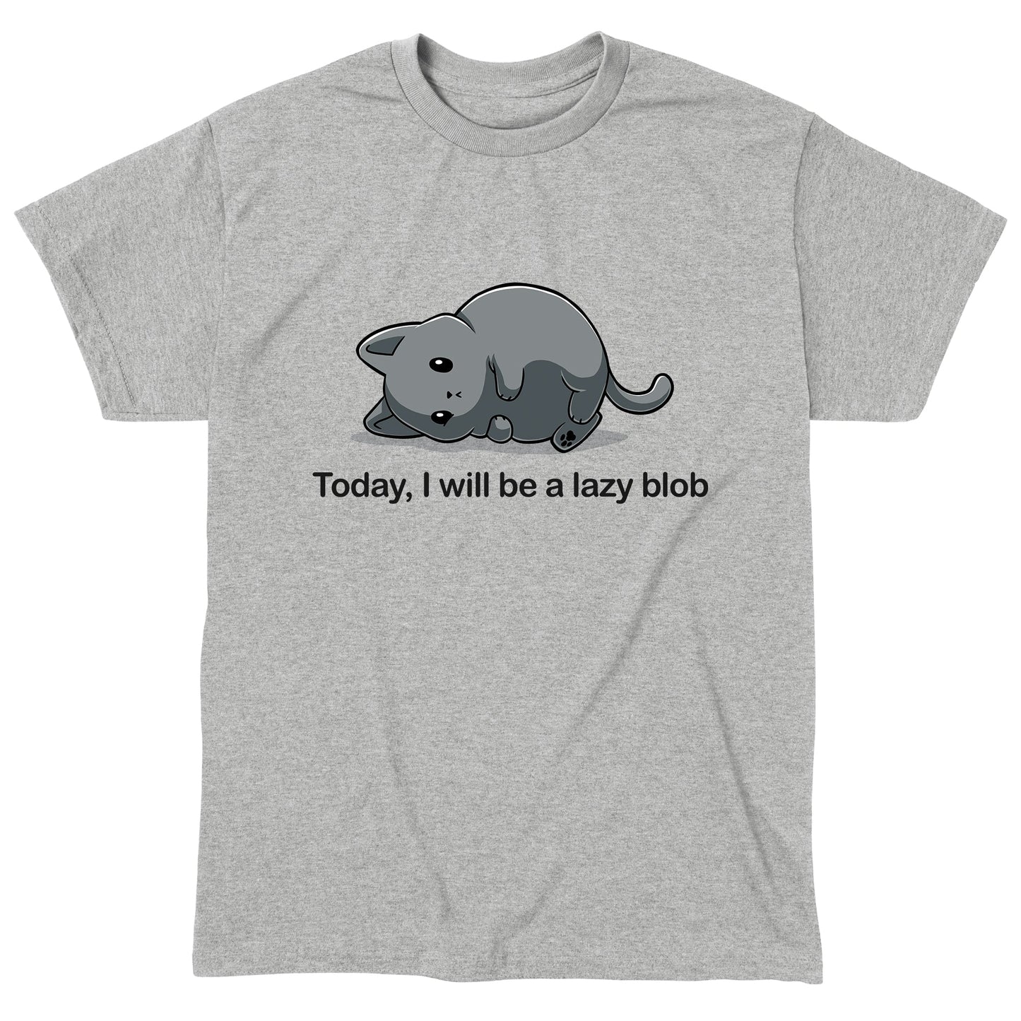 Classic Cotton T-shirt_TeeTurtle Today I Will Be A Lazy Blob heather gray t-shirt featuring a very round gray cat laying on its side.