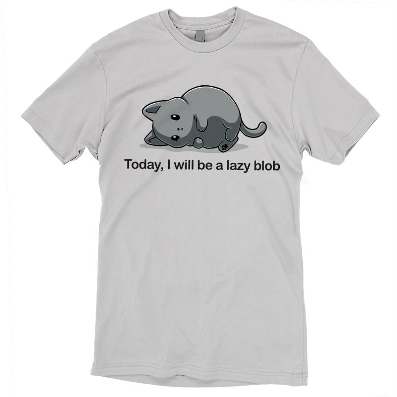 Premium Cotton T-shirt_TeeTurtle Today I Will Be A Lazy Blob silver gray t-shirt featuring a very round gray cat laying on its side.