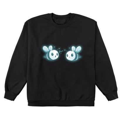 Crew Neck Sweatshirt_TeeTurtle black Boo Bees. Featuring two ghost bees saying boo.