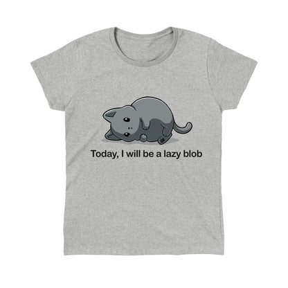 Classic Cotton T-shirt_TeeTurtle Today I Will Be A Lazy Blob heather gray t-shirt featuring a very round gray cat laying on its side. 