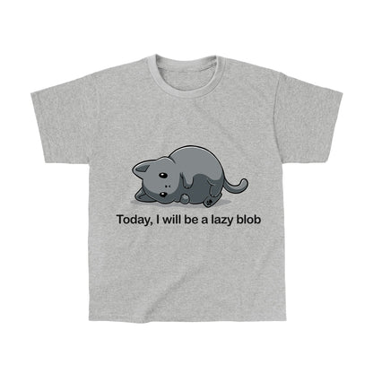 Classic Cotton T-shirt_TeeTurtle Today I Will Be A Lazy Blob heather gray t-shirt featuring a very round gray cat laying on its side. 