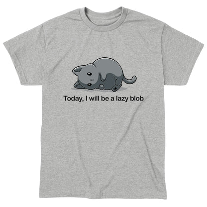 Classic Cotton T-shirt_TeeTurtle Today I Will Be A Lazy Blob heather gray t-shirt featuring a very round gray cat laying on its side. 